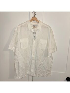 Claiborne NEW 58% Linen men's XL white short sleeve linen blend button front